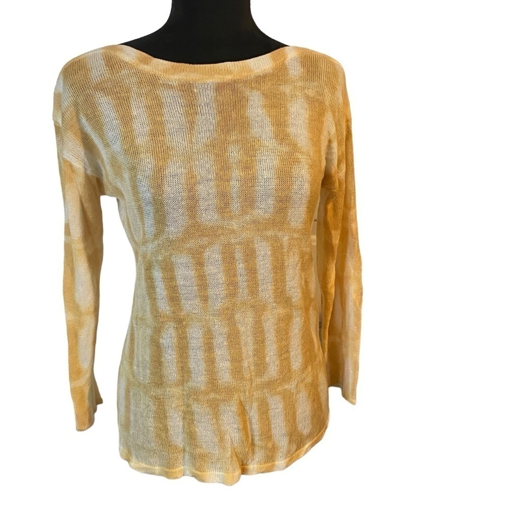 Chico’s Ladies Sweater, Mustard Yellow And White Size 1 ( 8-10) Linen Rayon - Picture 8 of 13